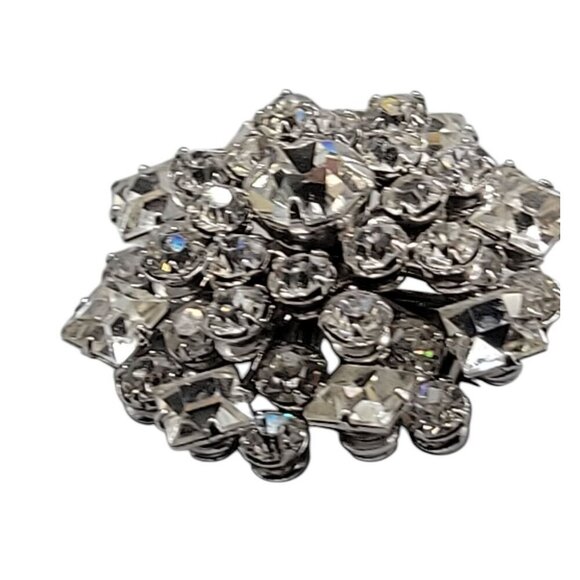 Sparkling Rhinestone Snowflake Brooch Vintage Layered 1940s Design Clear Stones - Picture 7 of 13